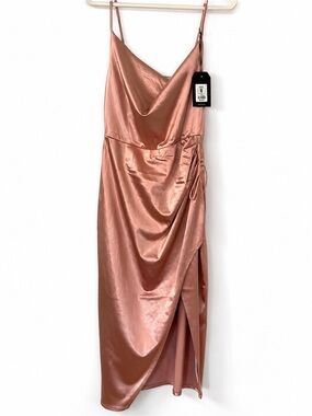 NWT Forever 21 Satin Cowl Neck Maxi Dress Rose Gold Formal